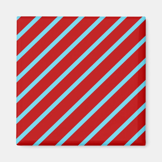 Fun Teal Turquoise Red Diagonal Stripes Gifts Magnet (Front)