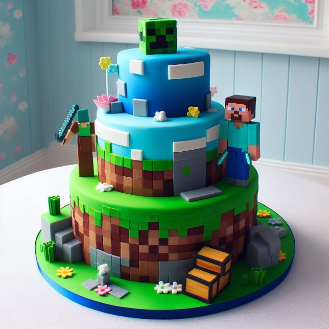 FUN TECHNO BLOCKS  KIDS BIRTHDAY CAKE CARD (Creator Uploaded)