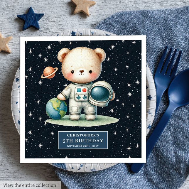 Fun Teddy Astronaut Napkins Boy Birthday Custom  (Fun Teddy Astronaut Napkins Boy Birthday Custom Name)