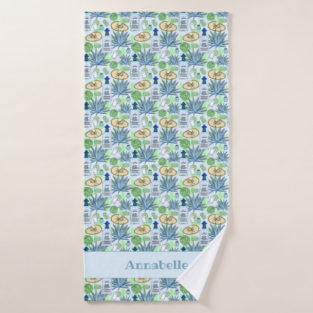 Fun Tequila Shots and Blue Agave Patterned Bath Towel (Bath Towel)