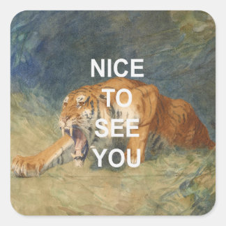 Fun Text + Vintage Tiger Painting Square Sticker