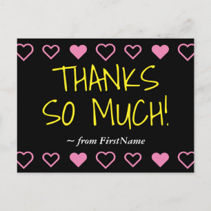 Fun "THANKS SO MUCH!" + Hearts Postcard