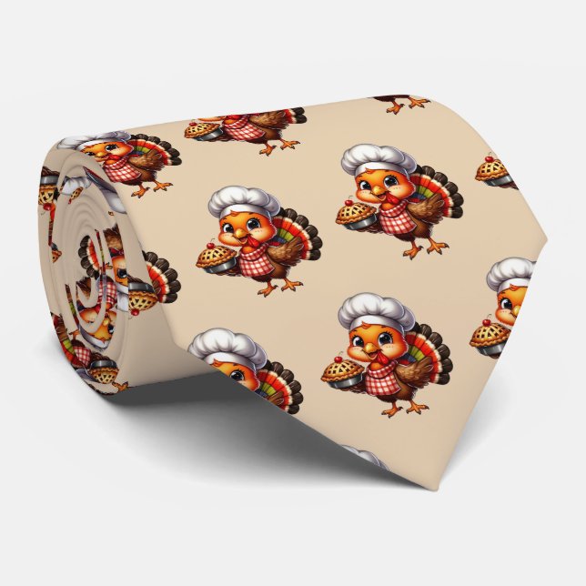 Fun Thanksgiving pie turkey tiled  Tie (Rolled)