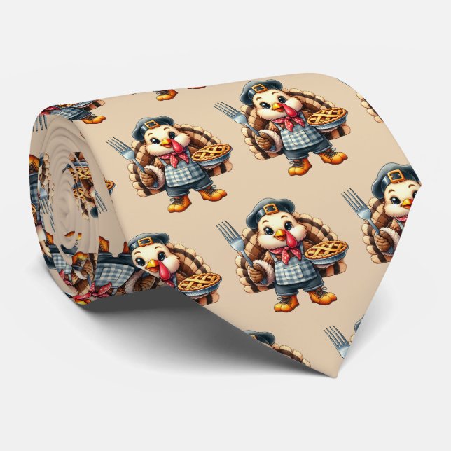 Fun Thanksgiving pie turkey tiled Tie (Rolled)