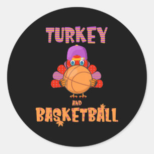 Fun Thanksgiving Turkey plays Basketball Tee Men B Classic Round Sticker