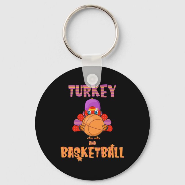 Fun Thanksgiving Turkey plays Basketball Tee Men B Key Ring (Front)