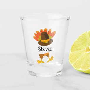 Fun Thanksgiving Turkey Tail & Pilgrim Hat Custom Shot Glass