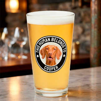 Fun "This Human Belongs to" Pet Dog Photo  Glass