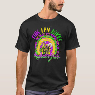 Fun This LPN Loves Mardi Gras Party Leopard Rainbo T-Shirt