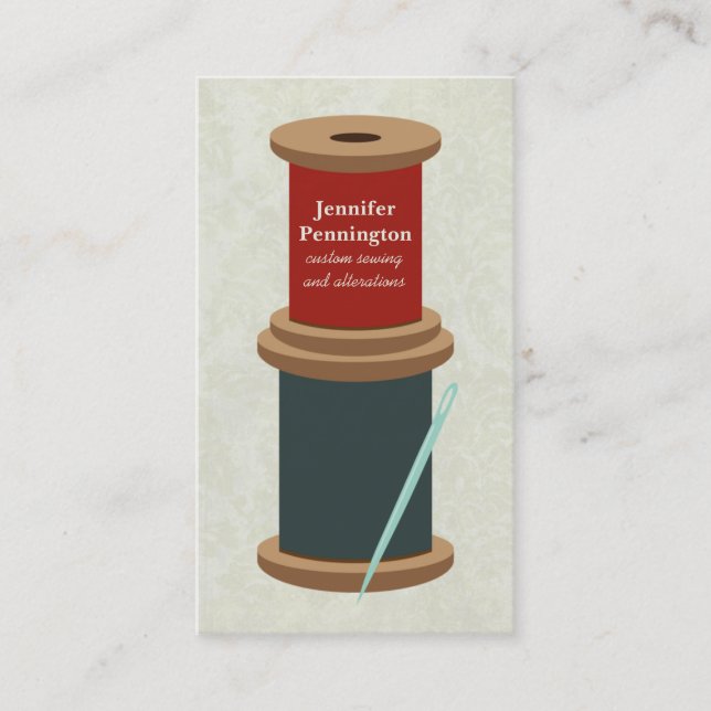 Fun thread and needle custom sewing business card (Front)