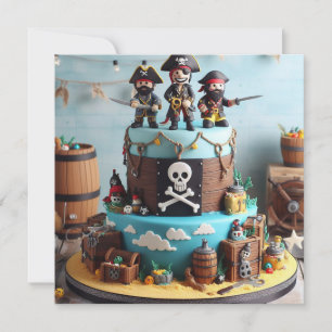 FUN THREE PIRATES THEMED BIRTHDAY CAKE  INVITATION