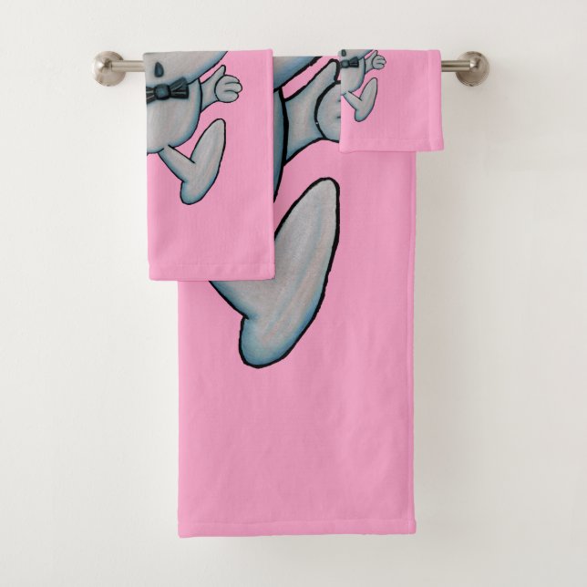Fun Thumbs Up White Bunny Orange Nose Bright Pink Bath Towel Set (Insitu)