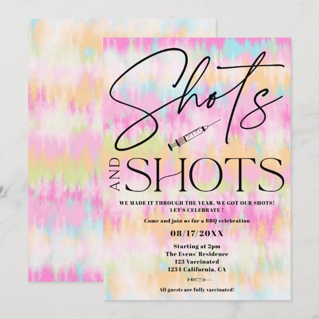 Fun tie dye shots Vaccination celebration Invitation (Front/Back)