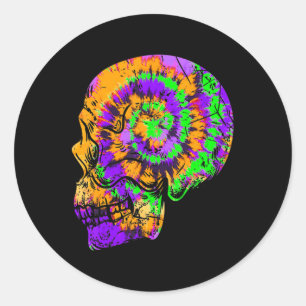Fun Tie Dye Skull Festive Halloween Green Purple Classic Round Sticker