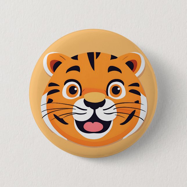 Fun tiger Face safari Wild jungle Birthday Party c 6 Cm Round Badge (Front)