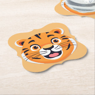 Fun tiger Face safari Wild jungle Birthday Party c Paper Coaster