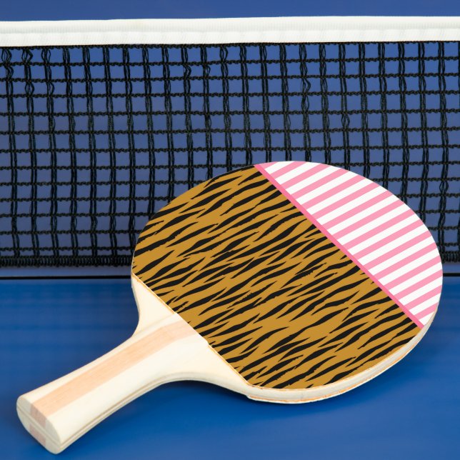 Fun Tiger Print with Pink Trim & Stripes Ping Pong Paddle (Insitu)