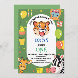 Fun tiger Zebra Hippo safari zoo Wild Birthday Save The Date