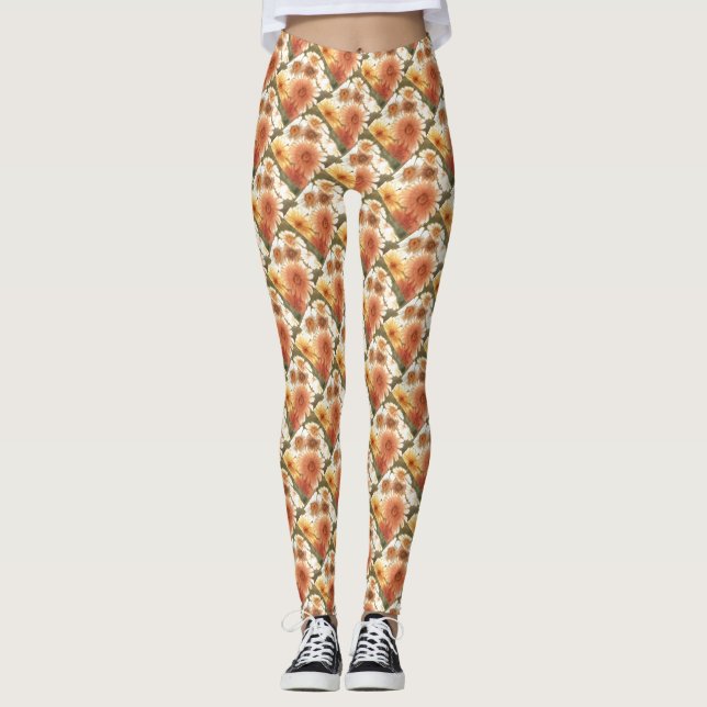 Fun tiled abstract floral based on daisy petals leggings (Front)