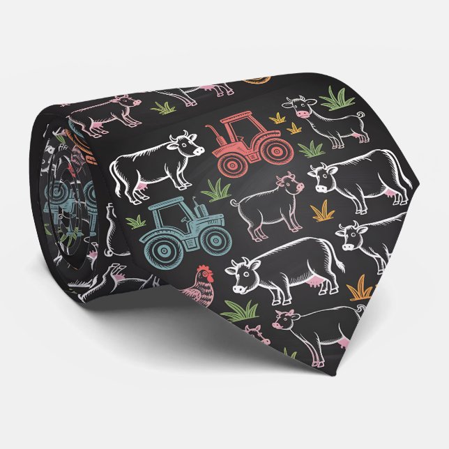 Fun tiled farm animals  tie (Rolled)