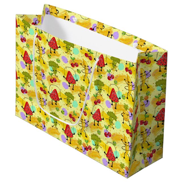 fun tiled fruit vegie pattern party  large gift bag (Front Angled)