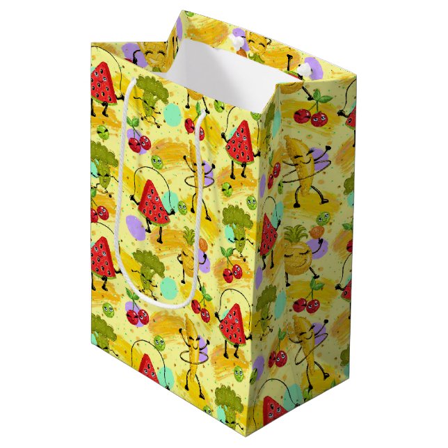 fun tiled fruit vegie pattern party  medium gift bag (Front Angled)