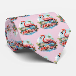 Fun tiled pink flamingo pattern tie