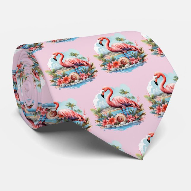 Fun tiled pink flamingo pattern  tie (Rolled)