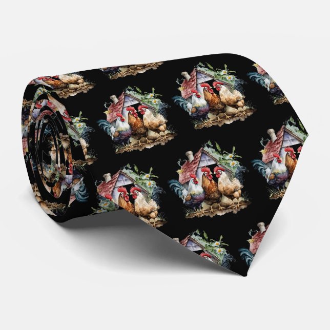 Fun tiled roosters chickens pattern  tie (Rolled)