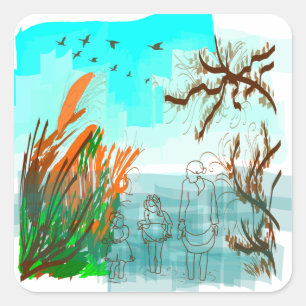 Fun Times With Grandma Contemporary Outdoor View Square Sticker