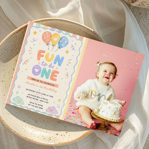 Fun to be One Birthday Colourful Photo Invitation