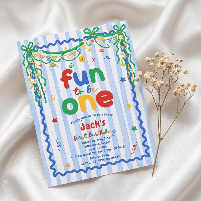 Fun To Be One Boy 1st Birthday Invitation (Creator Uploaded)