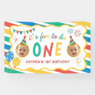 Fun To Be One Boy Colourful 1st Birthday Banner