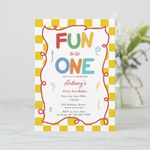 Fun to Be One Boy Girl 1st Birthday Party Checks Invitation