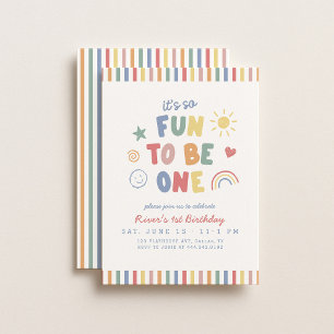 Fun To Be One Boys Colourful 1st Birthday Invitation