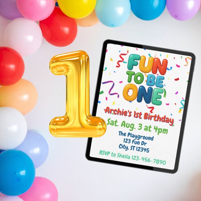 Fun to be One, Colorful Confetti 1st Birthday Invitation (Creator Uploaded)