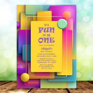 Fun to be One Colorful Pastel 1st Birthday Party Invitation