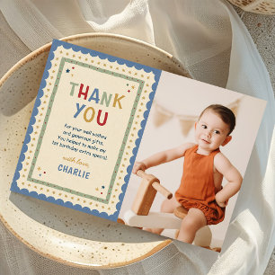 Fun to Be One Colourful 1st Birthday Photo Thank You Card