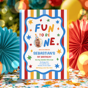 Fun To Be One Colourful Boy 1st Birthday Party Invitation