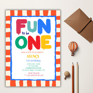 Fun To Be One Colourful First 1ST Birthday Party  Invitation