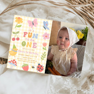 Fun to be One Colourful Girl1st Birthday Photo Invitation