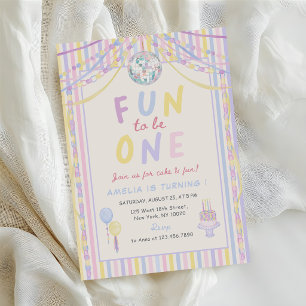 Fun to be One Colourful Girl 1st Birthday Invitation