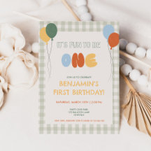 Fun to be ONE Colourful Green Gingham 1st Birthday