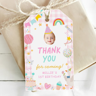 Fun to be One Colourful Photo Girl 1st Birthday Gift Tags