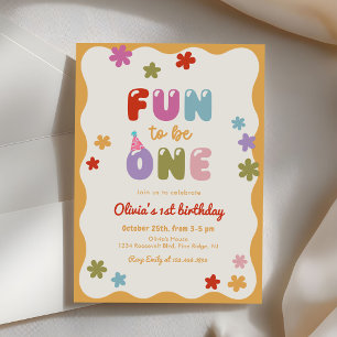 Fun to Be One Daisy Colorful 1st Birthday Invitation