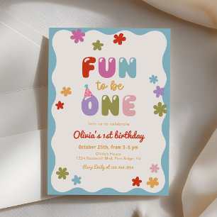 Fun to Be One Daisy Colourful 1st Birthday Invitation