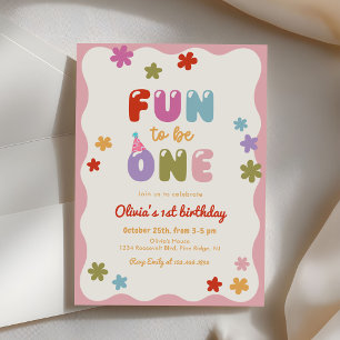 Fun to Be One Daisy Colourful Girl 1st Birthday Invitation