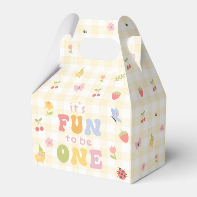 Fun to be One Gingham Colourful Birthday Favour Bo Box (Front Side)