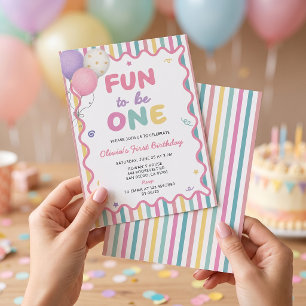 Fun To Be One Girl 1st Birthday Invitation