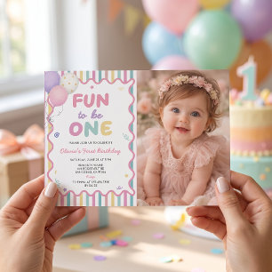 Fun To Be One Girl 1st Birthday Invitation Photo
